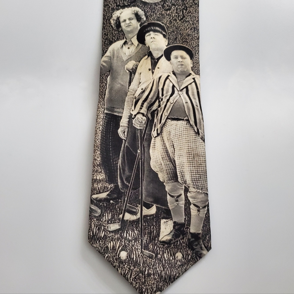 Three Stooges Whimsical Tie Black & White Sepia Larry Moe & Curly Nostalgic